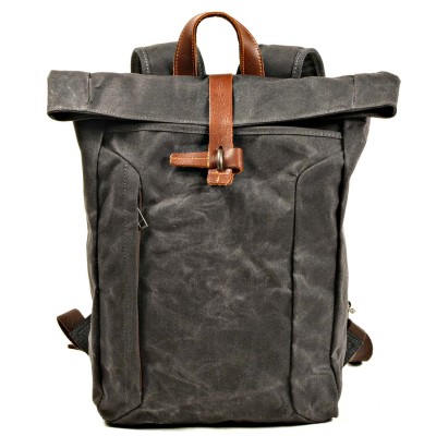 P02 WAX CHESTER UNISEX™ Rucksack Baumwolle gewachste + Naturleder. A4 - 5 Farben 17"